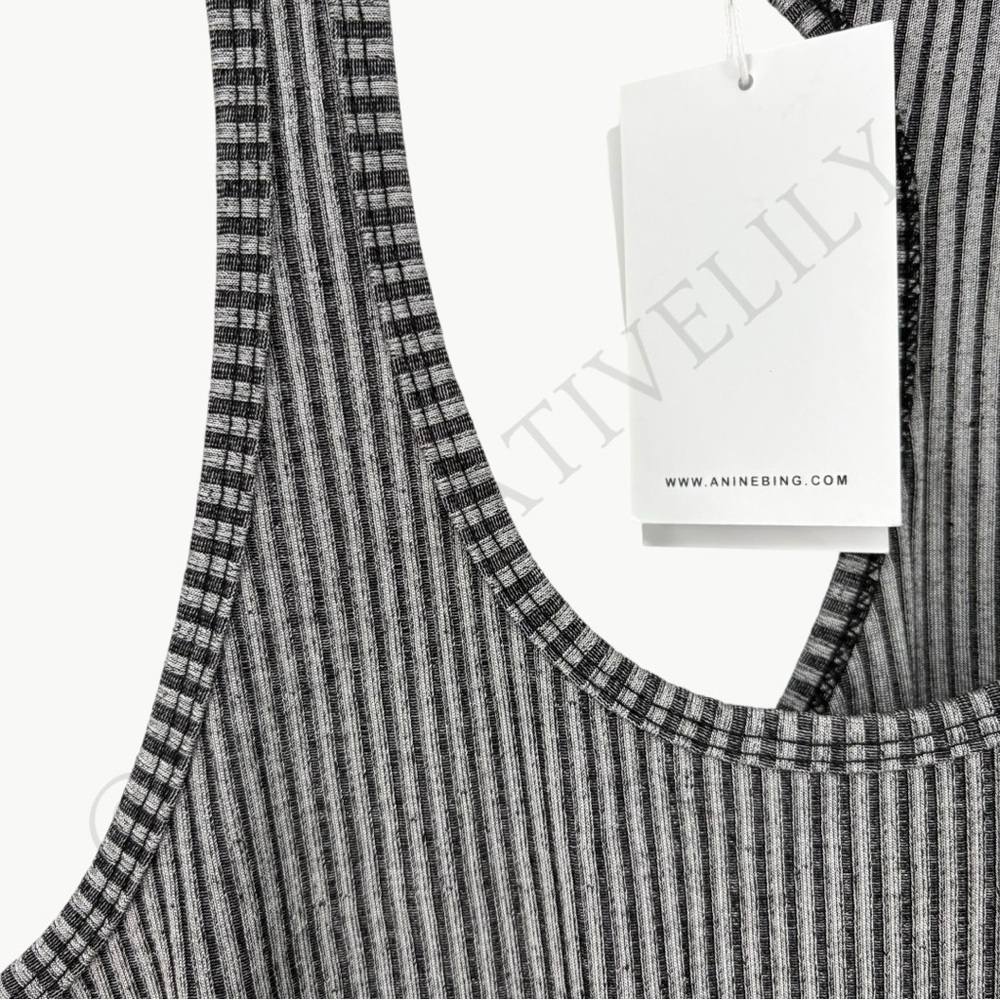 Anine Bing Kristen Asymmetrical Ribbed Tank Sz Medium Black Stretch Minimal NWT - Picture 7 of 11